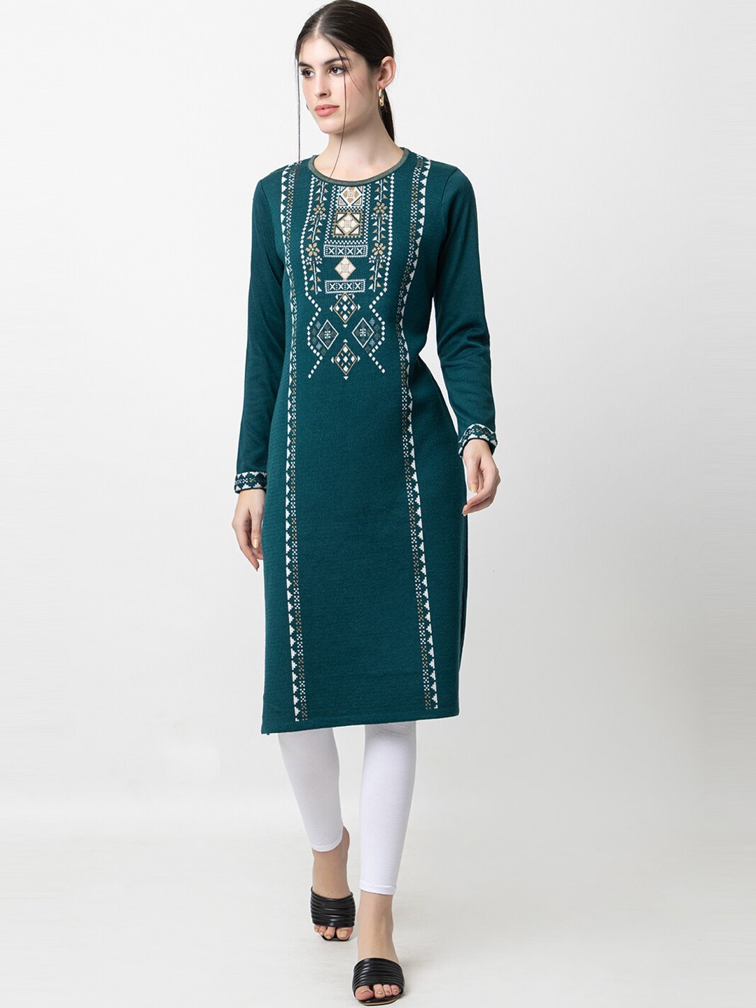 

KEIKO Geometric Printed Acrylic Straight Kurta, Teal