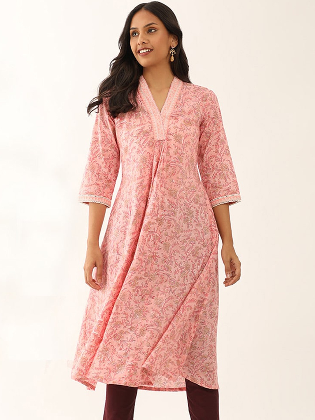 

Taneira Floral Printed Pure Cotton A Line Kurta, Pink