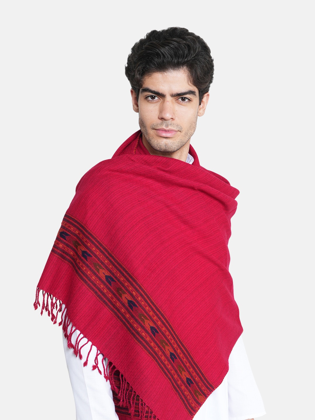 

MUFFLY Woven-Design Woollen Shawl, Maroon