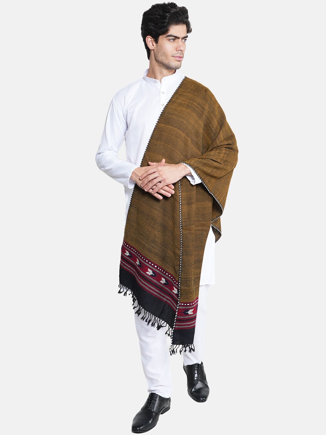 

MUFFLY Men Woven Design Woolen Shawl, Green