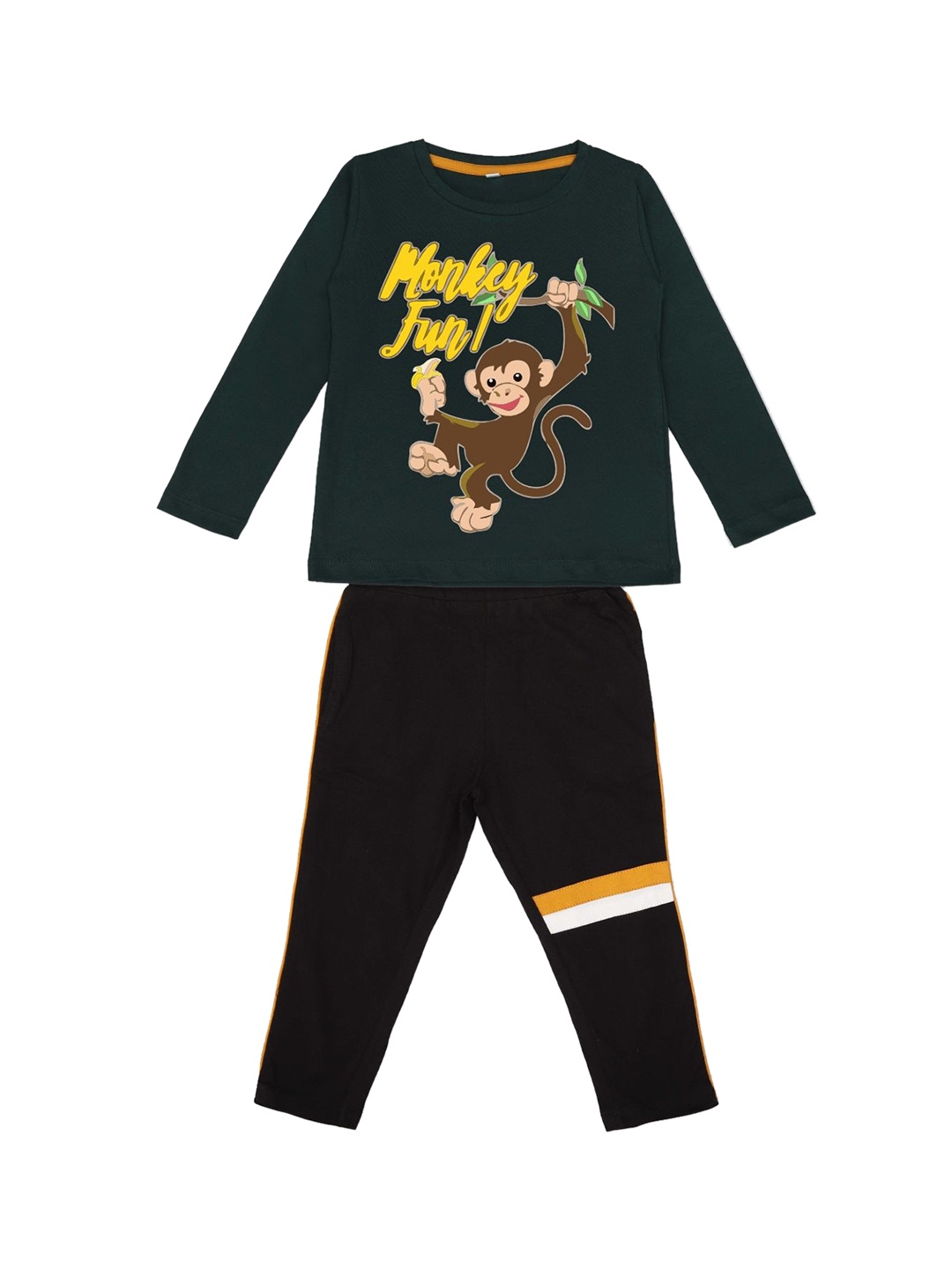 

HERE&NOW Boys Green Graphic Printed Long Sleeves Night suits