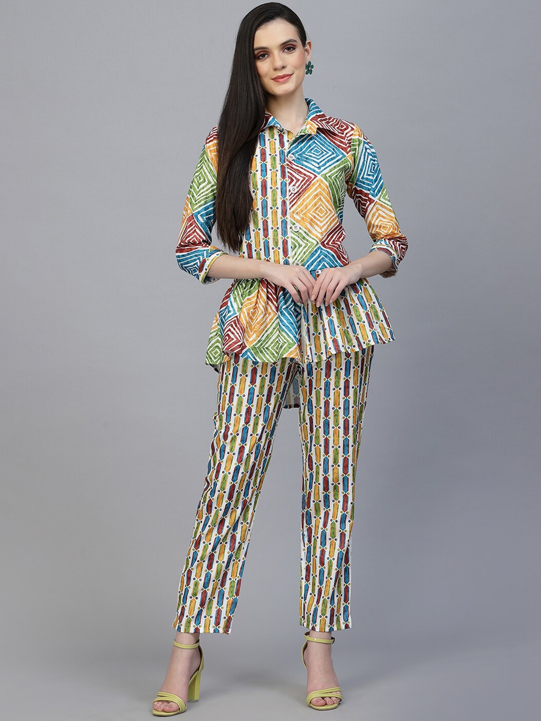 

18 ATTITUDE Printed Pure Cotton Shirt with Trousers, Blue