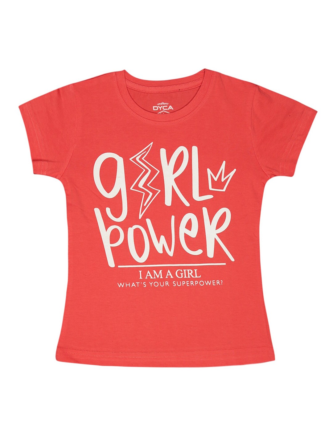 

DYCA Girls Typography Printed Cotton T-shirt, Coral