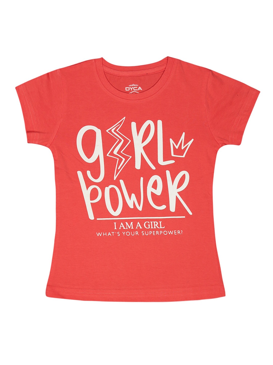 

DYCA Girls Typography Printed Cotton T-shirt, Coral