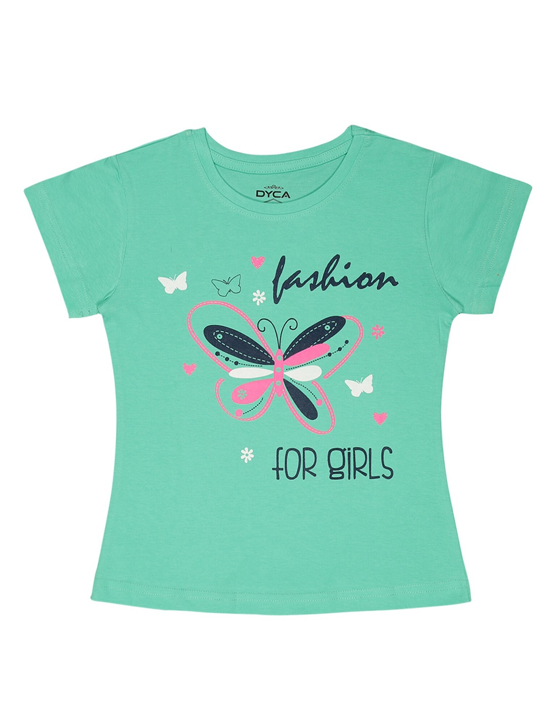 

DYCA Girls Graphic Printed Round Neck Cotton T-shirt, Green