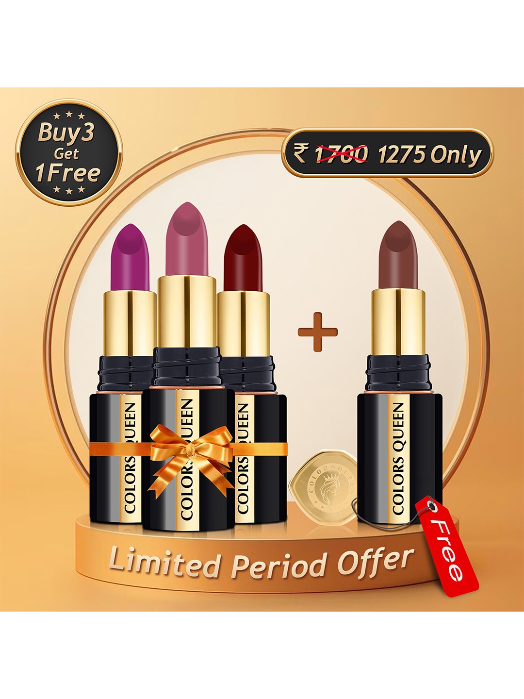 

Colors Queen Luxury Set Of 4 Matte Non Transfer Bullet Lipstick - 04-06-11-16, Multi