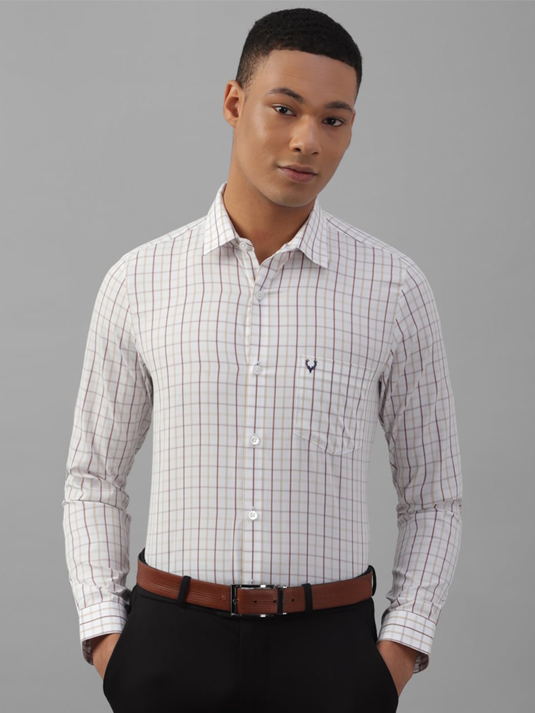 

Allen Solly Grid Tattersall Checks Slim Fit Cotton Formal Shirt, White