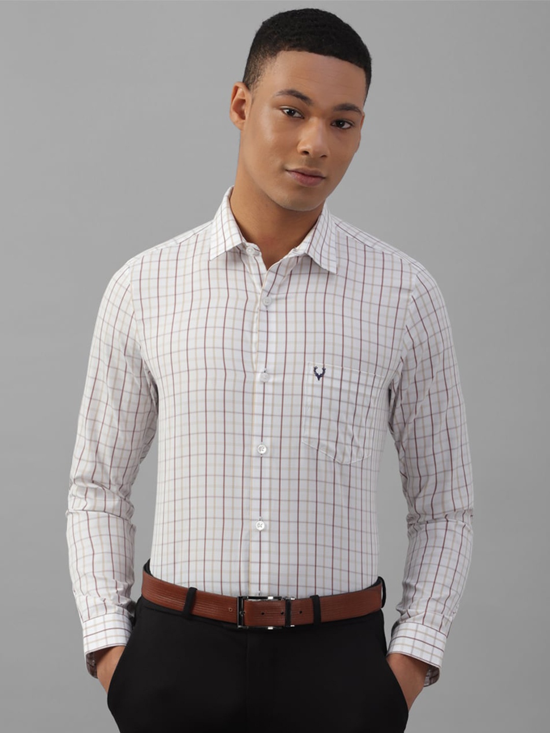 

Allen Solly Slim Fit Grid Tattersall Checks Opaque Checked Cotton Formal Shirt, White