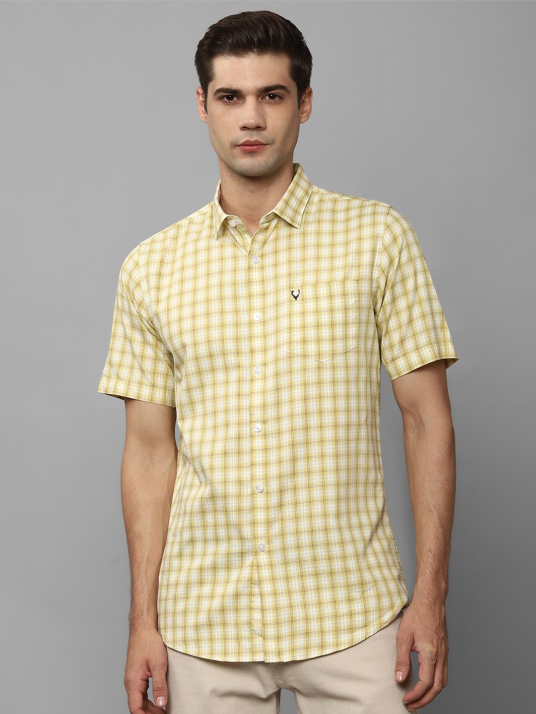 

Allen Solly Slim Fit Gingham Checks Pure Cotton Casual Shirt, Yellow