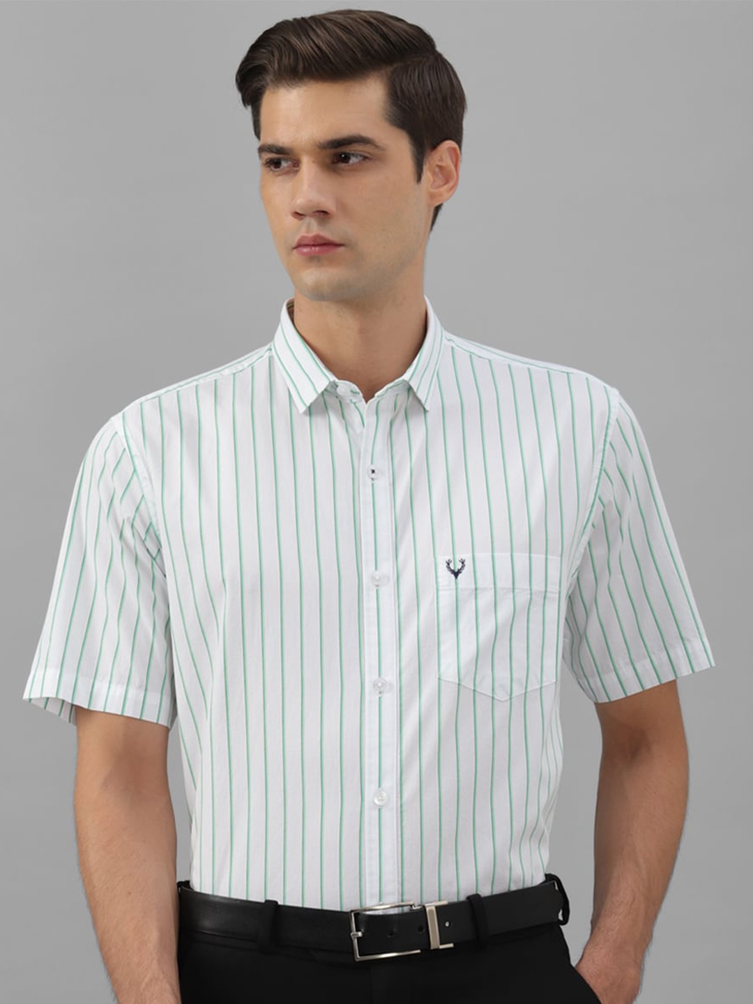 

Allen Solly Slim Fit Opaque Striped Pure Cotton Formal Shirt, White