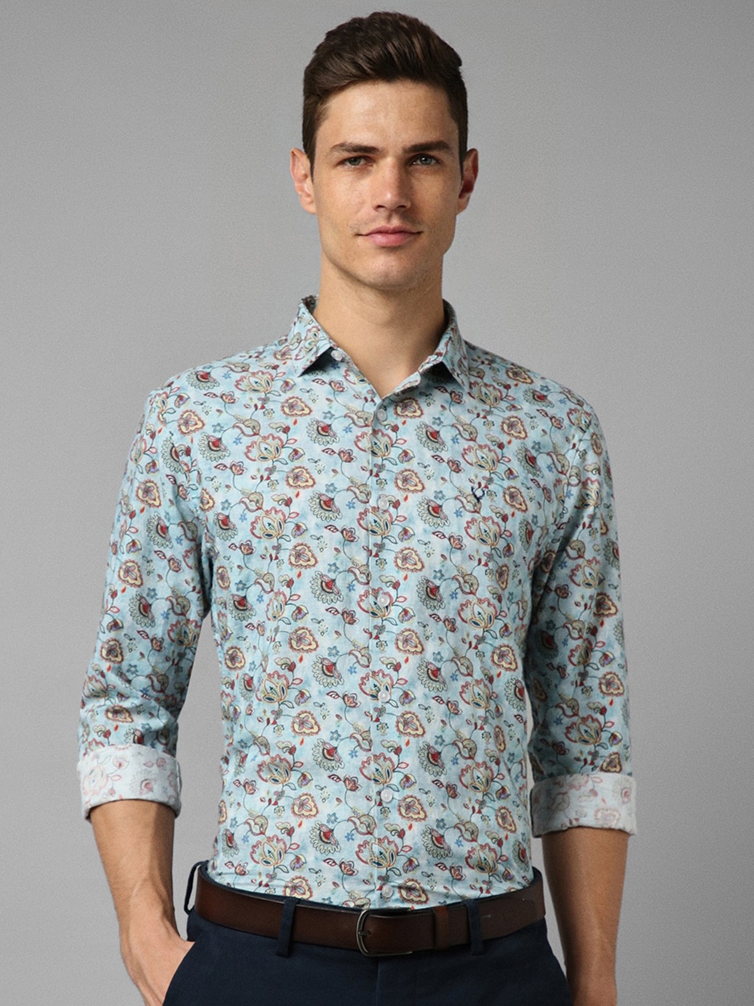 

Allen Solly Slim Fit Floral Printed Formal Linen Cotton Shirt, Blue