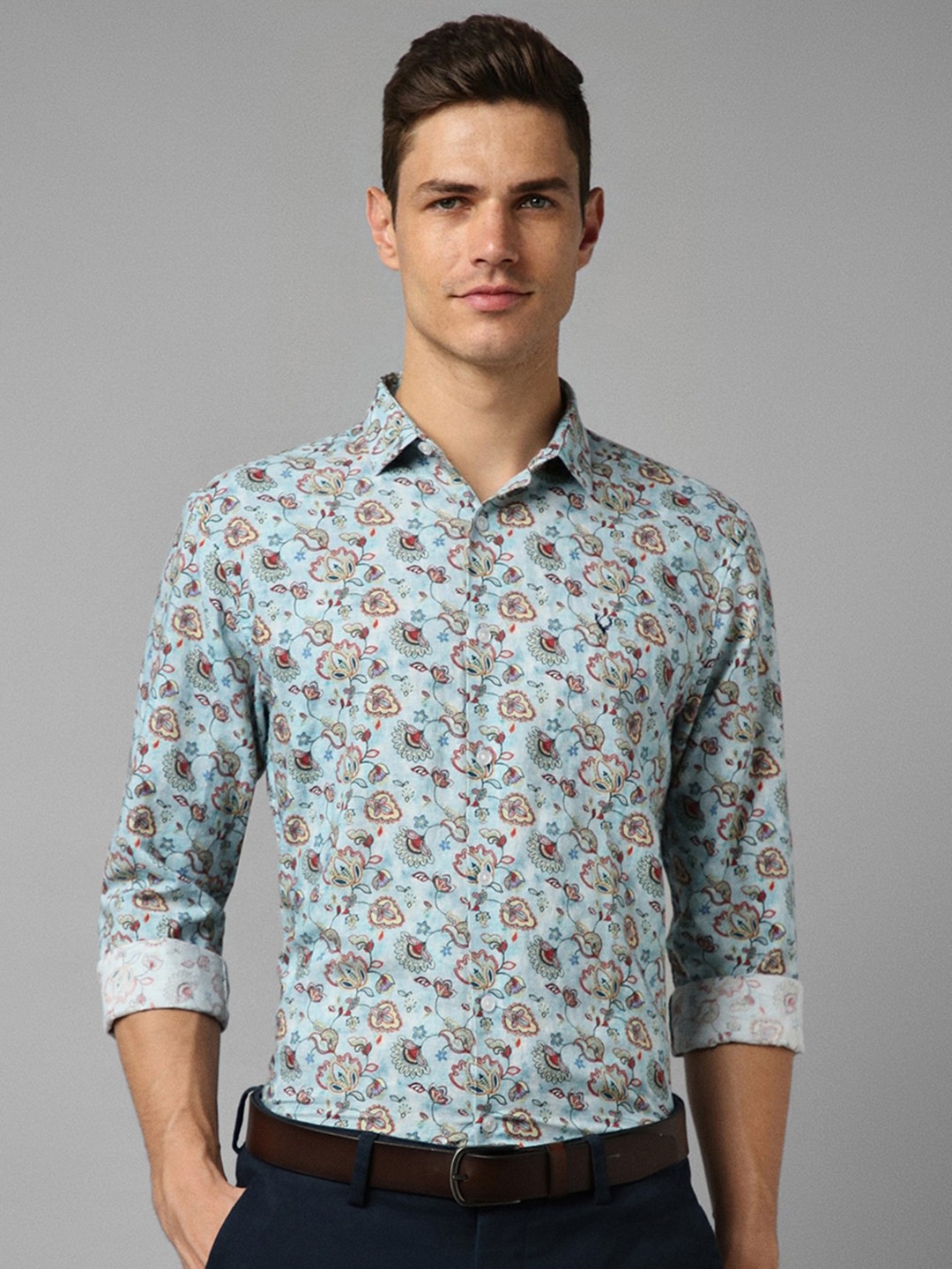 

Allen Solly Slim Fit Floral Printed Cotton Linen Formal Shirt, Blue