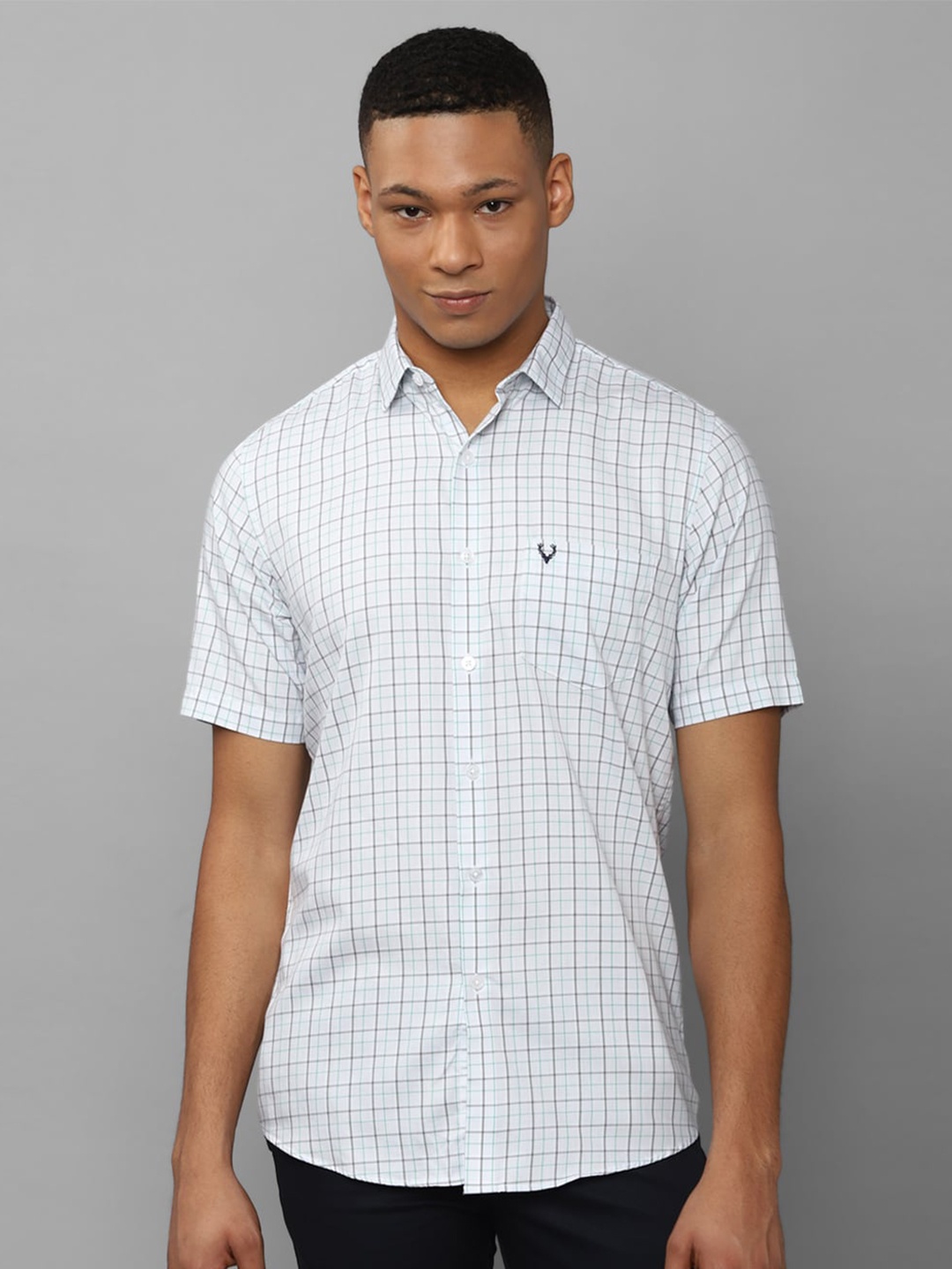 

Allen Solly Slim Fit Grid Tattersall Checked Opaque Pure Cotton Casual Shirt, White