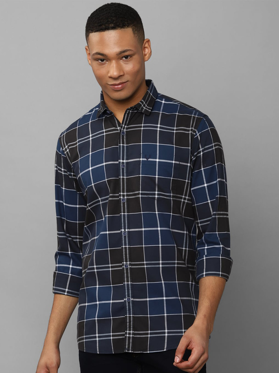 

Allen Solly Windowpane Checks Cotton Casual Shirt, Navy blue