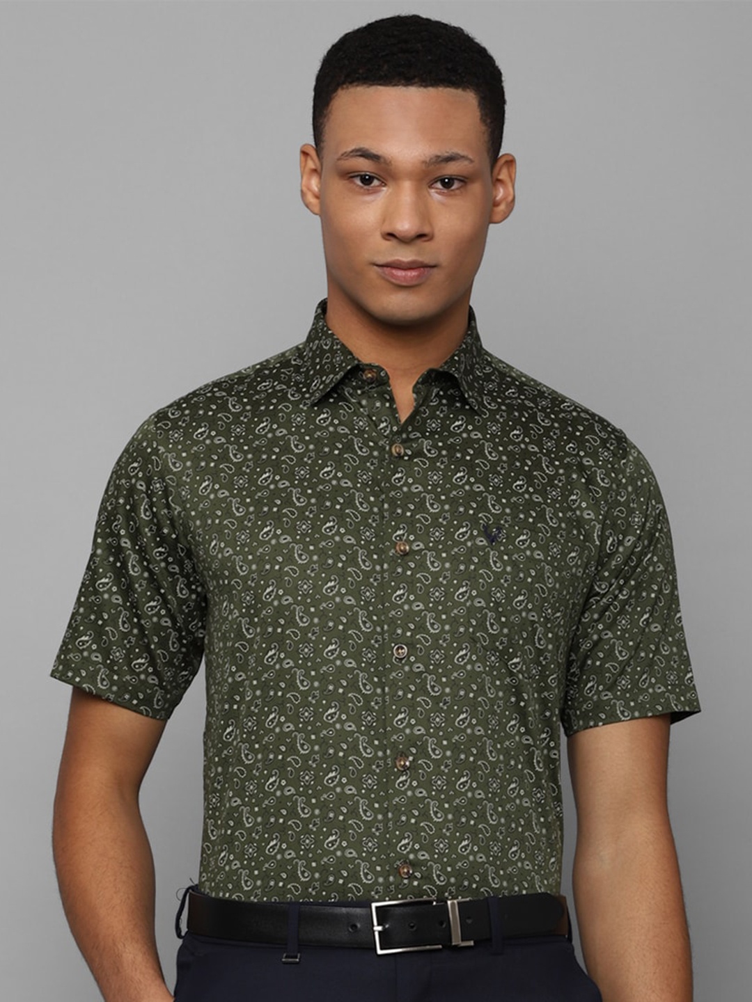

Allen Solly Slim Fit Floral Printed Formal Pure Cotton Shirt, Olive