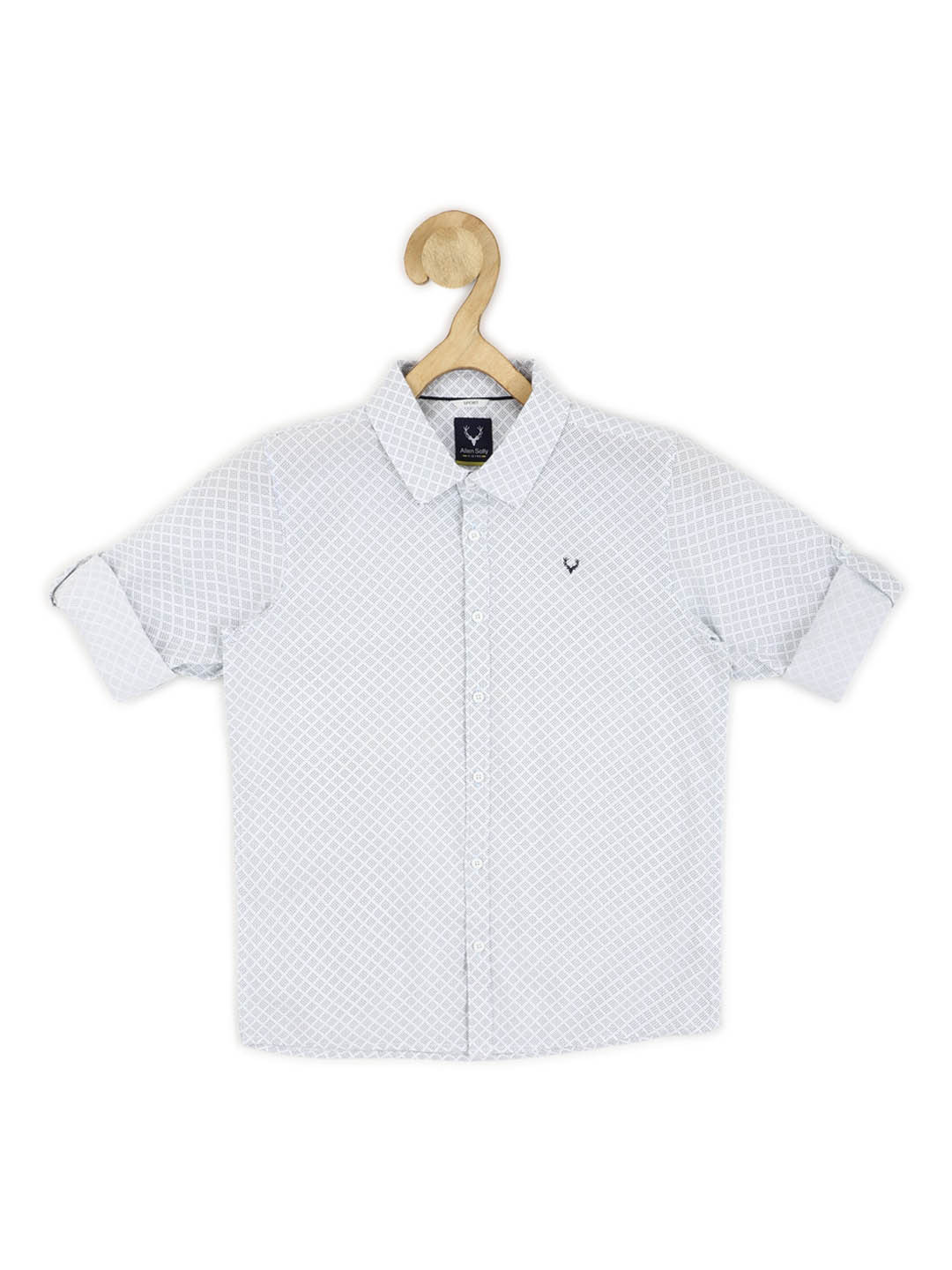 

Allen Solly Junior Boys Slim Fit Micro Ditsy Printed Roll-Up Sleeves Pure Cotton Shirt, White