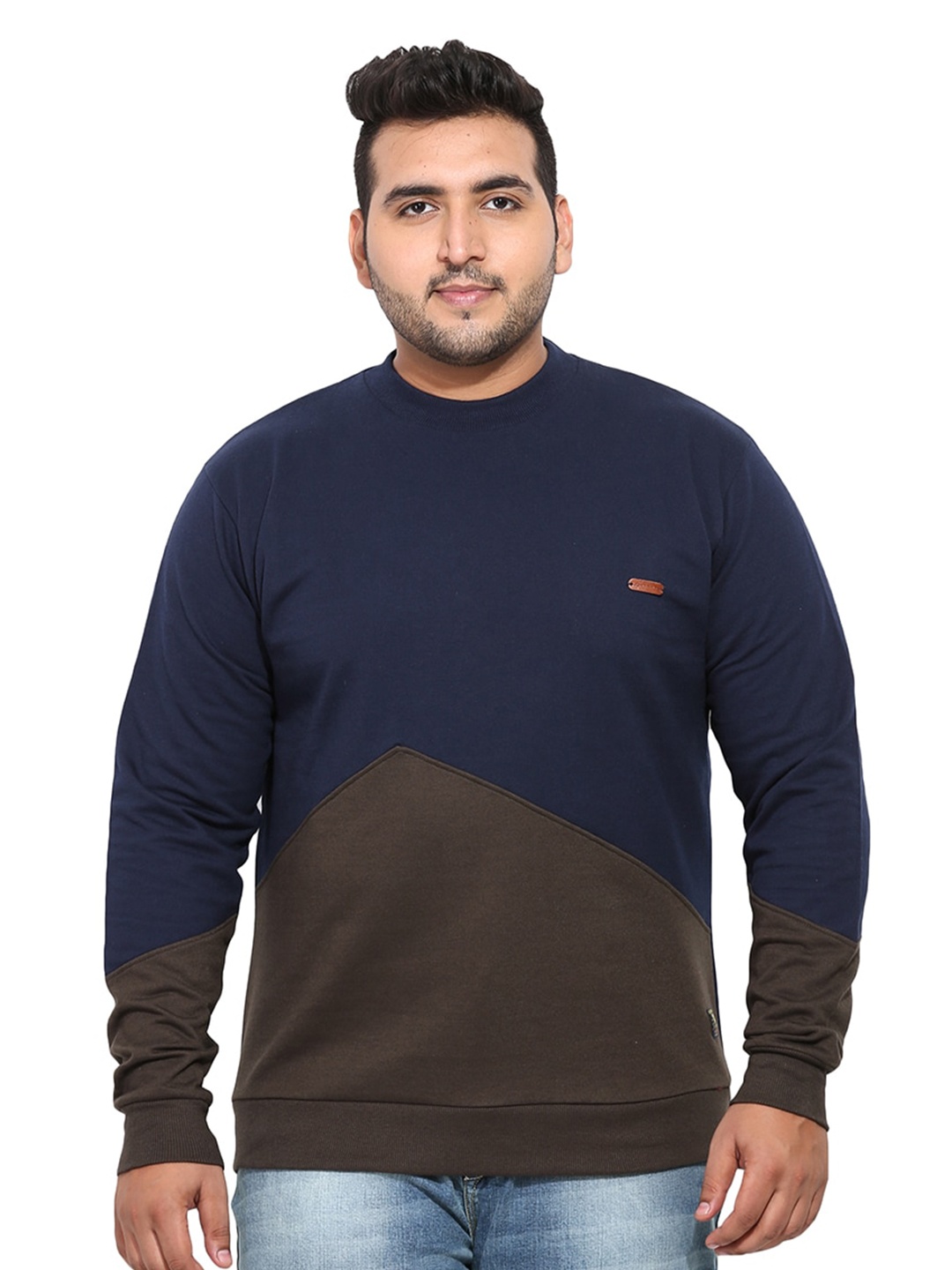 

John Pride Plus Size Colourblocked Cotton Pullover, Navy blue