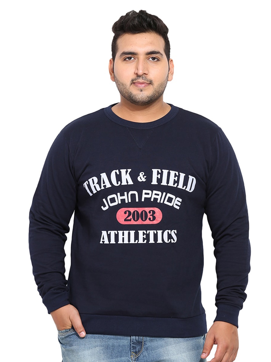 

John Pride Typography Printed Cotton Pullover, Navy blue