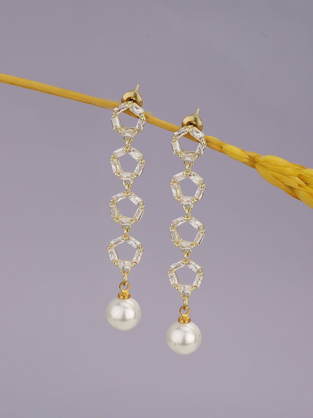 

Carlton London Women Gold-Plated Pearl-Studded Drop Earrings