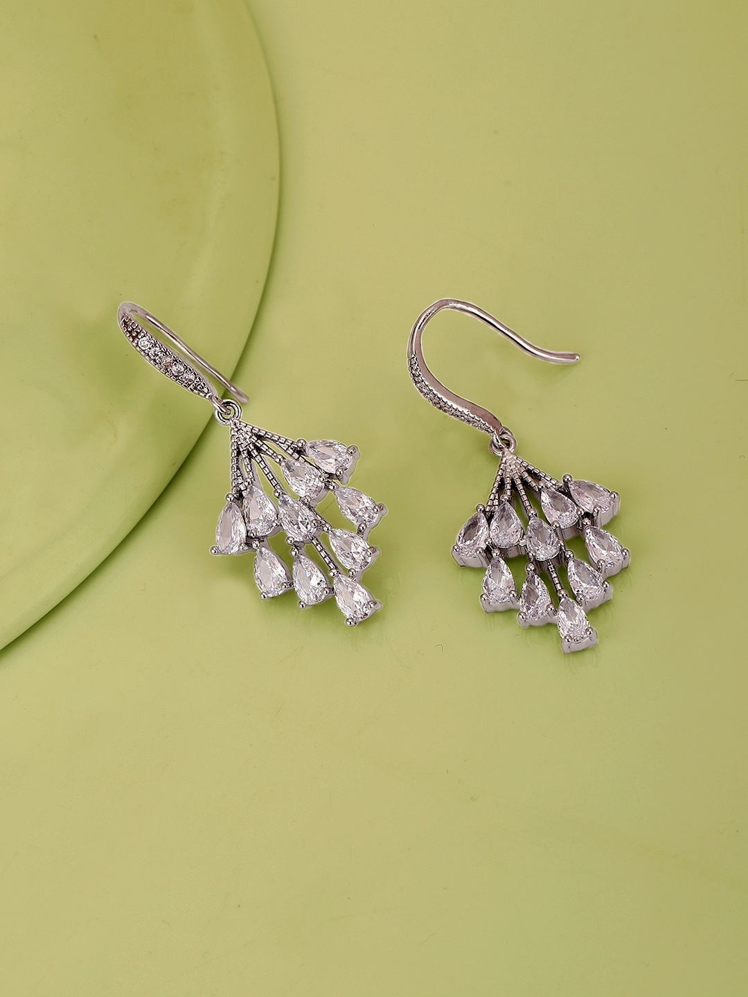 

Carlton London Women Rhodium-Plated CZ-Studded Drop Earrings, Silver