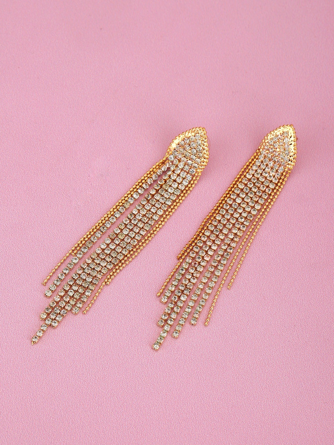 

Carlton London Women Gold-Plated CZ Studded Tassel Drop Earrings