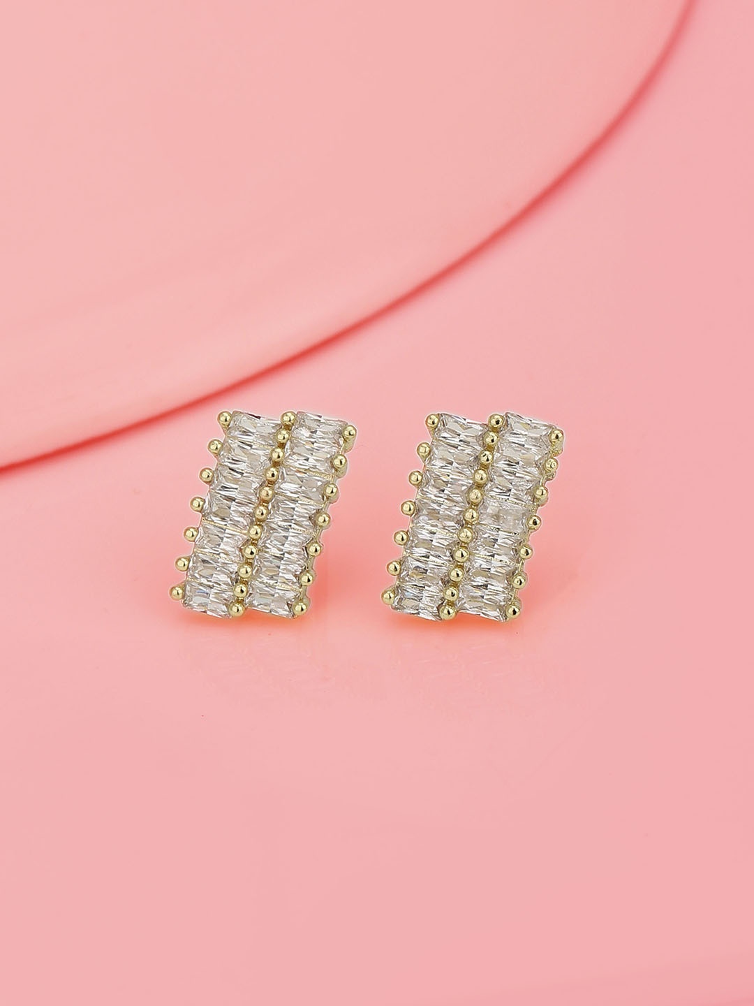 

Carlton London Gold-Plated CZ Studded Square Studs Earrings