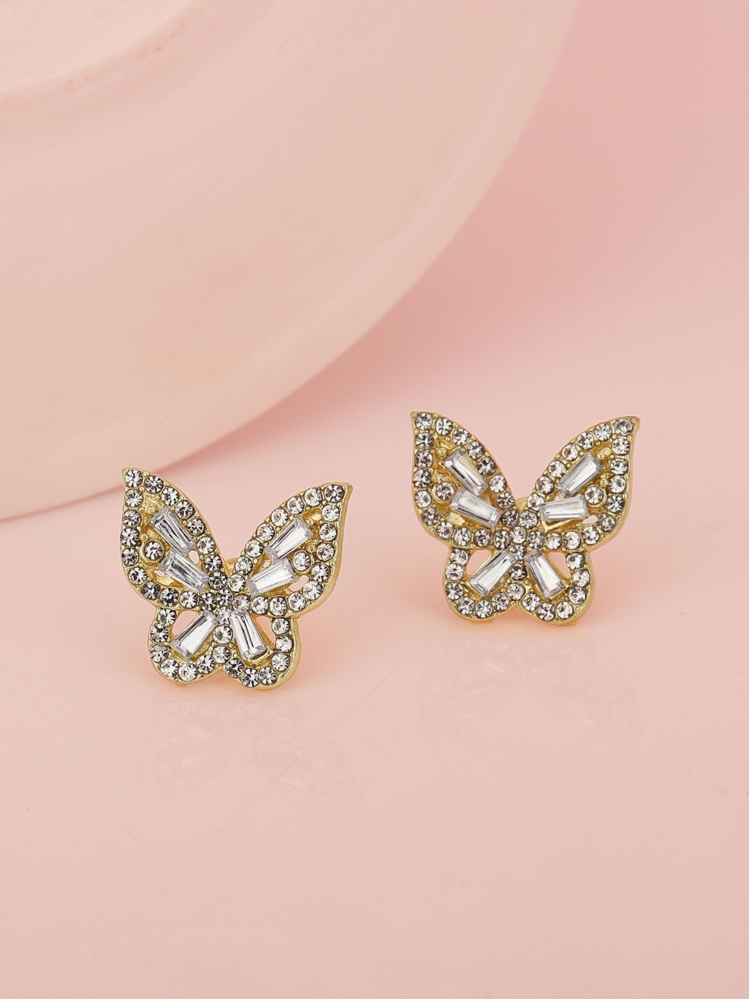 

Carlton London Gold-Plated CZ Studded Butterfly Shaped Studs Earrings