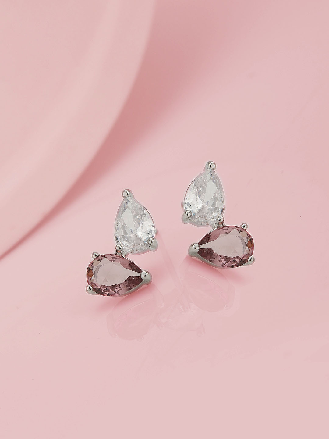 

Carlton London Rhodium-Plated CZ Studded Contemporary Studs Earrings, Silver