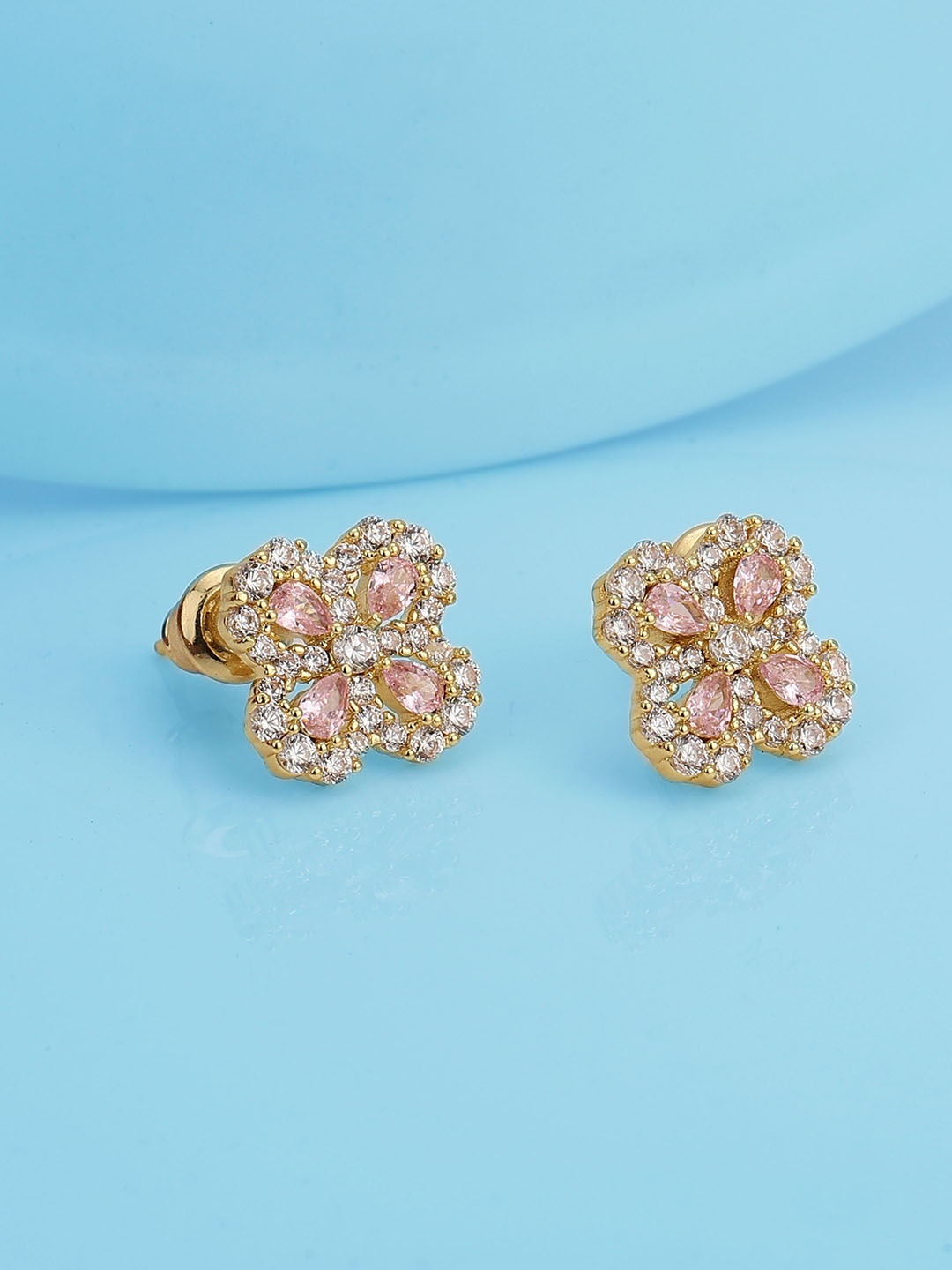 

Carlton London Women Gold-Plated CZ Studded Floral Studs Earrings