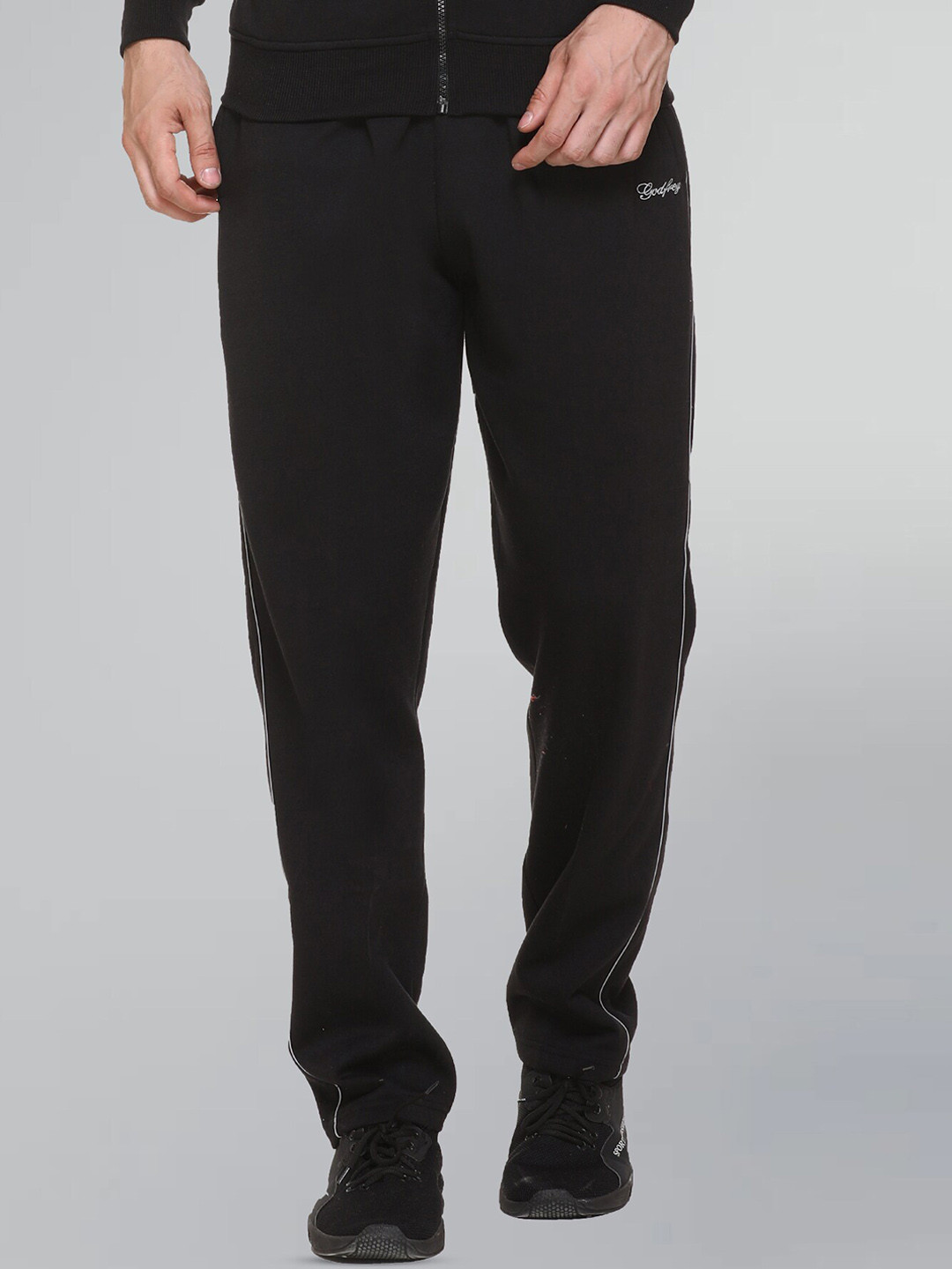 

GODFREY Men Regular Fit Anti-Odour Cotton Track Pants, Black