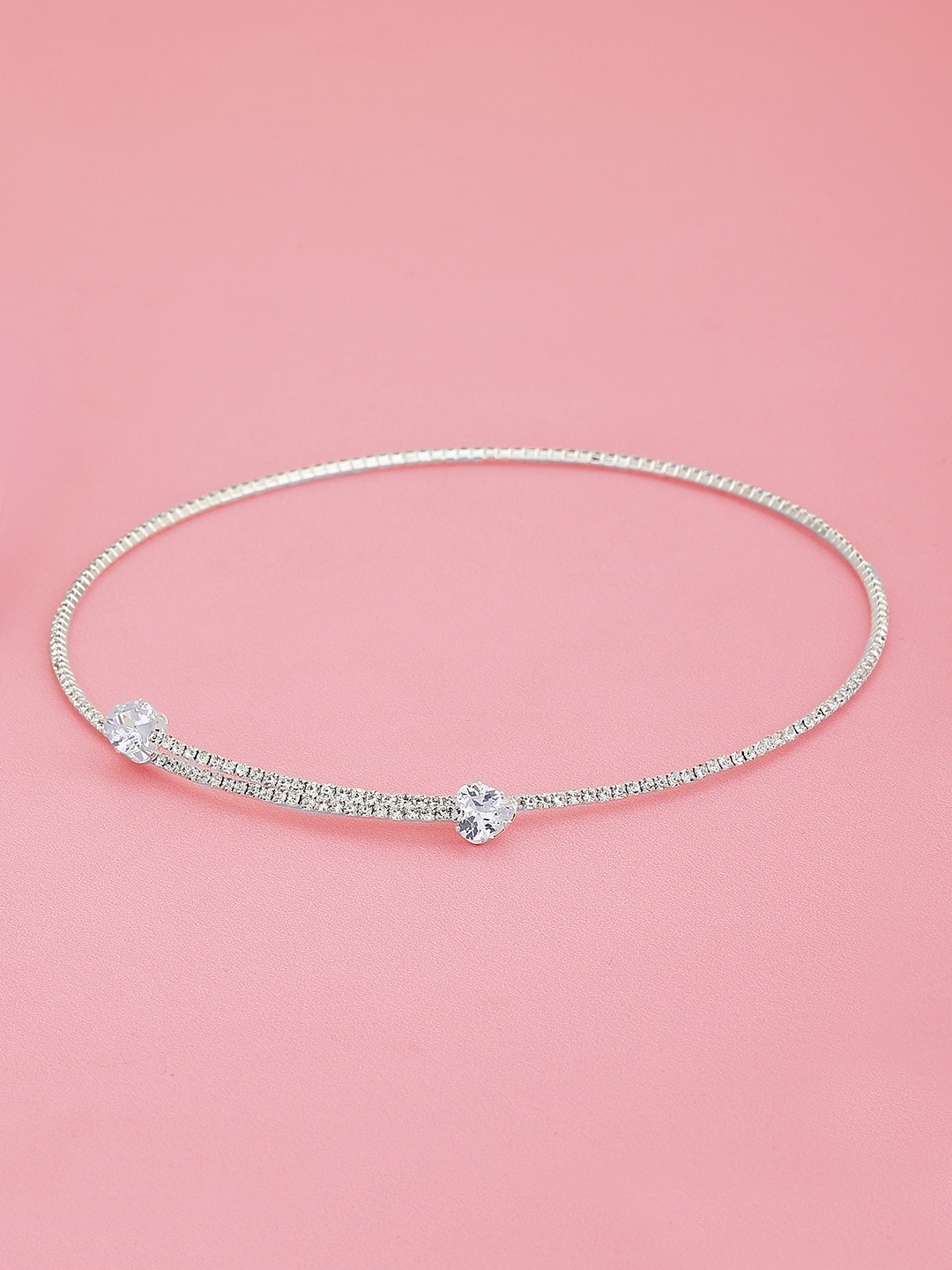 

Carlton London Women Rhodium-Plated CZ Studded Choker Necklace, Silver