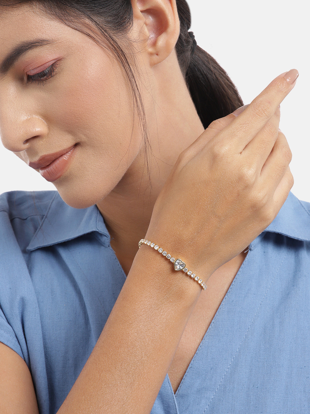 

Carlton London Women Gold-Plated CZ-Studded Heart Adjustable Bracelet