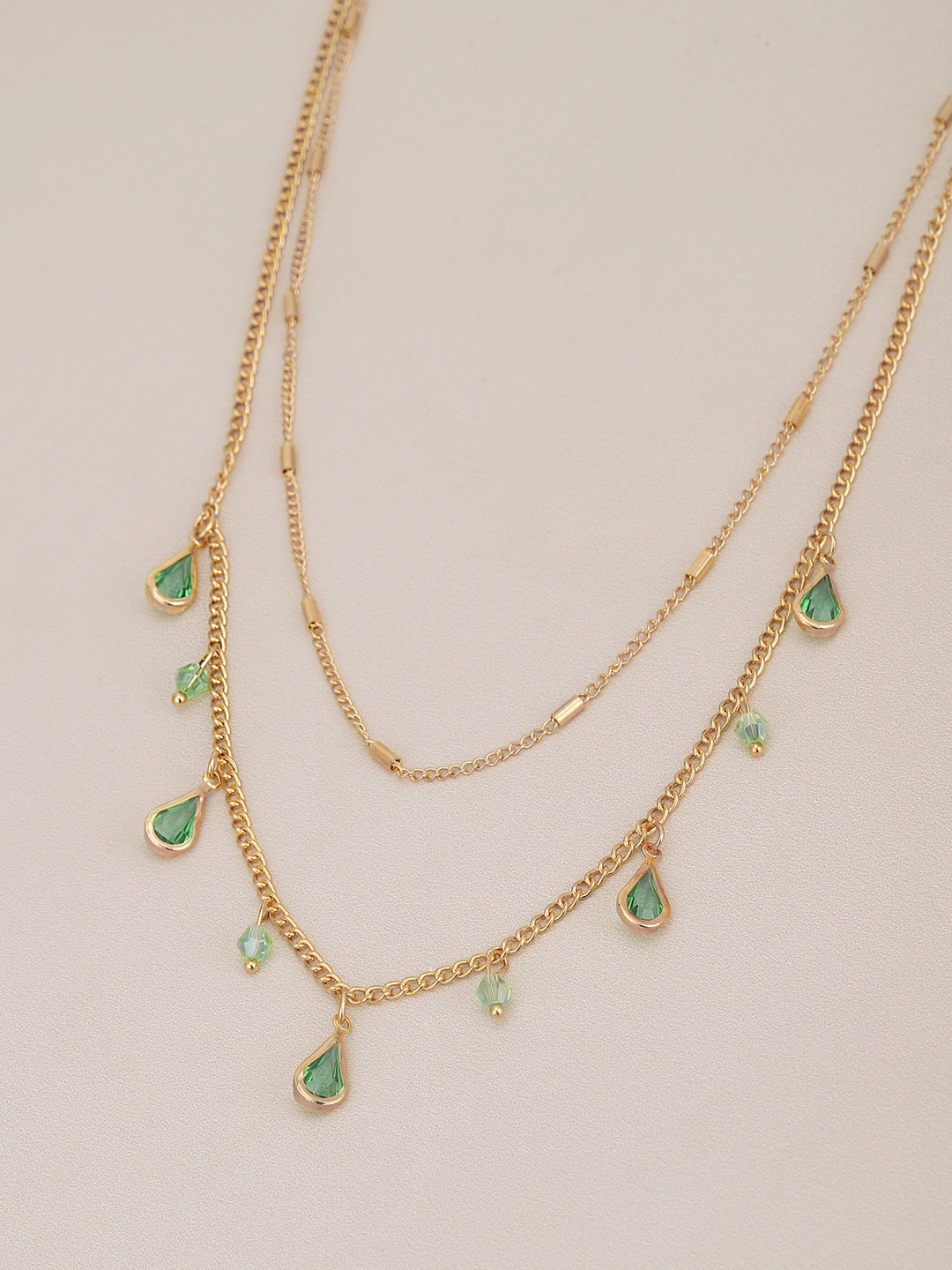 

Carlton London Women Gold-Plated Crystals Studded Double Chian Necklace