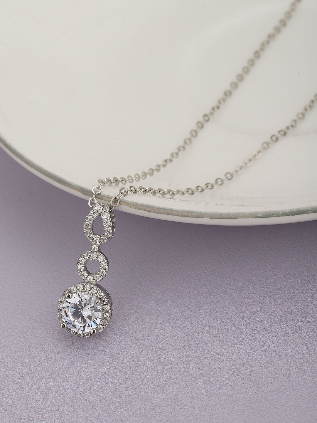 

Carlton London Women Rhodium-Plated CZ-Studded Pendant with Chain, Silver