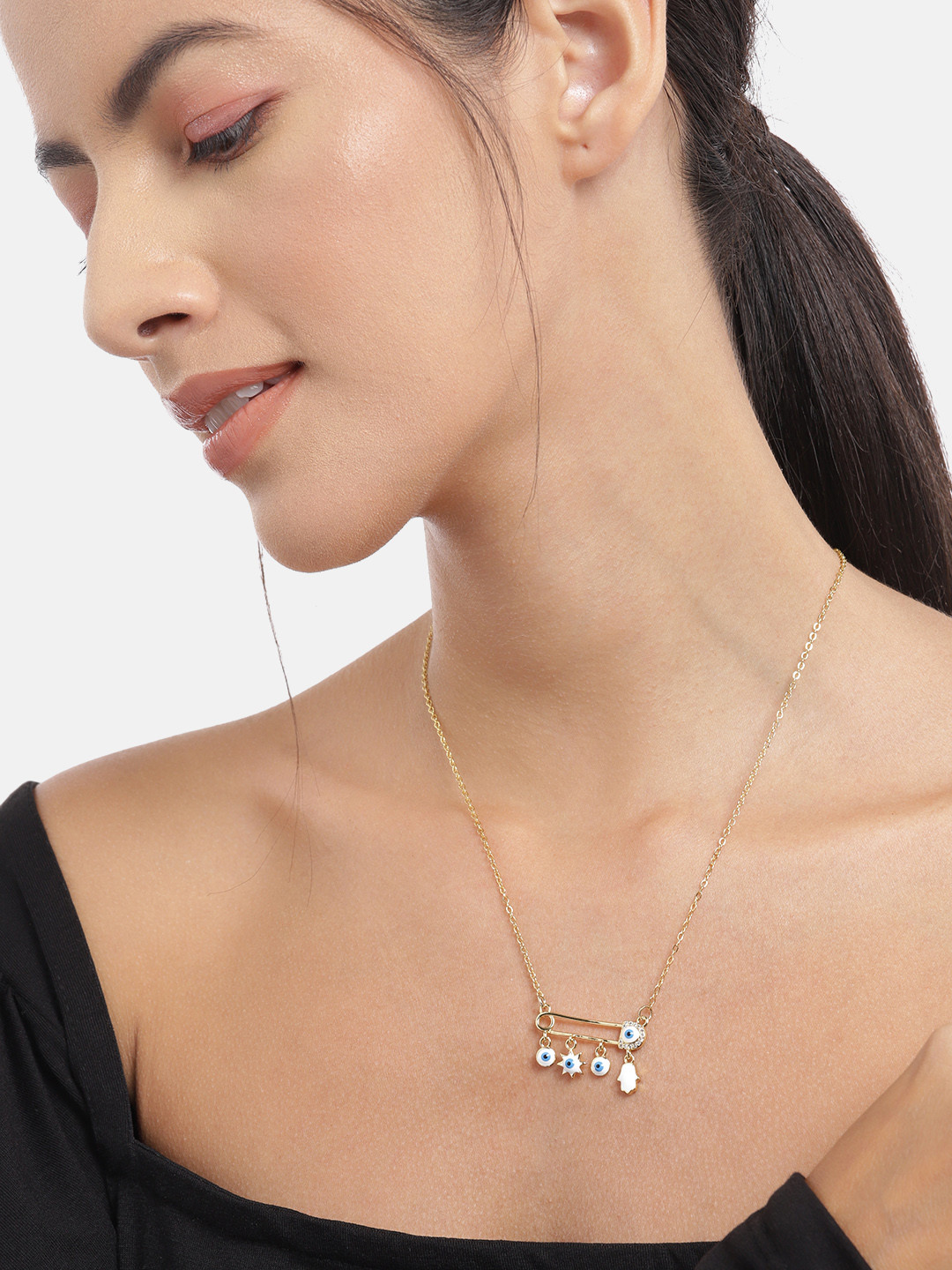 

Carlton London Gold-Plated CZ Studded Enamelled Necklace