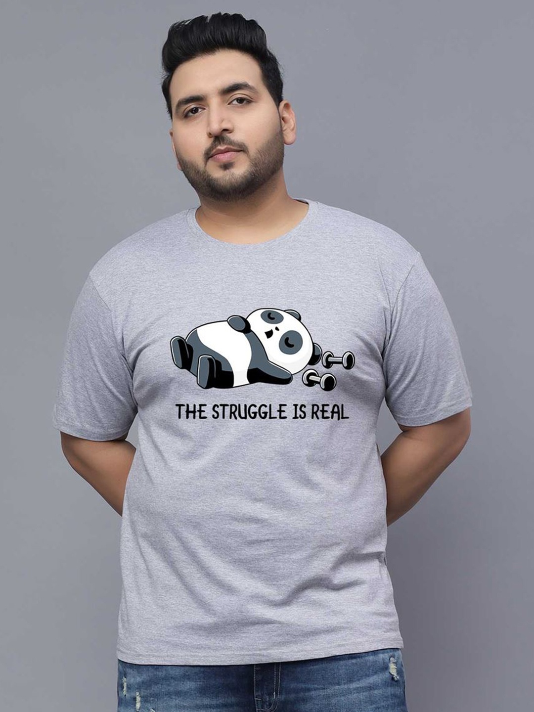 

Toodle Plus Unisex Plus Size Graphic Printed Cotton T Shirt, Grey
