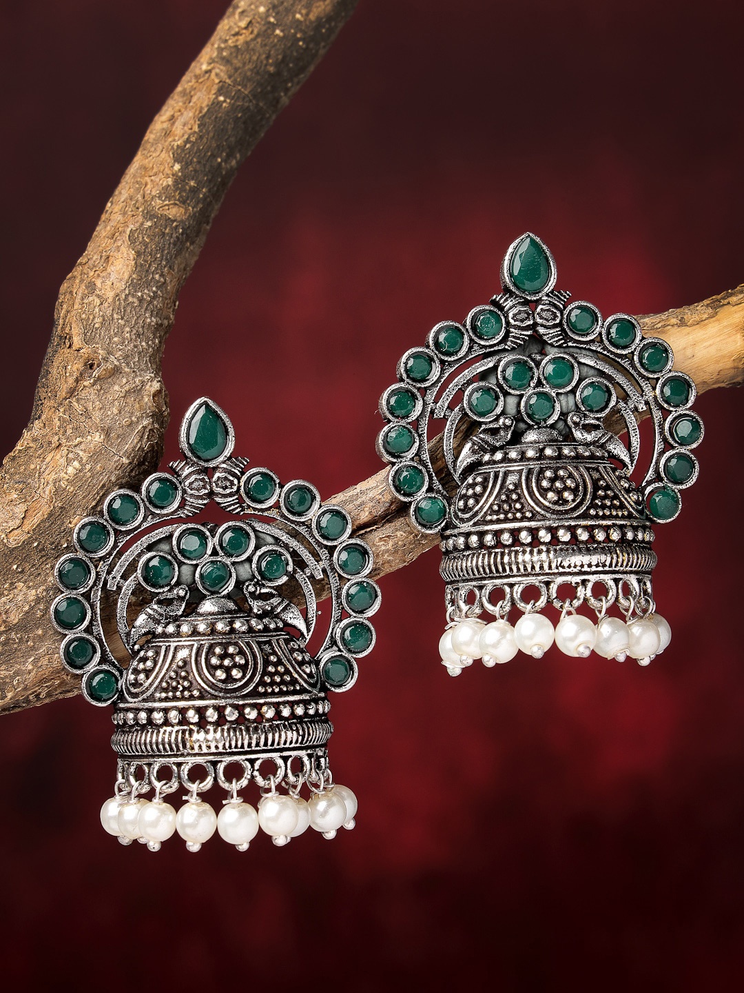 

Sanjog Silver Plated Oxidized German Silver Temple Jhumkas