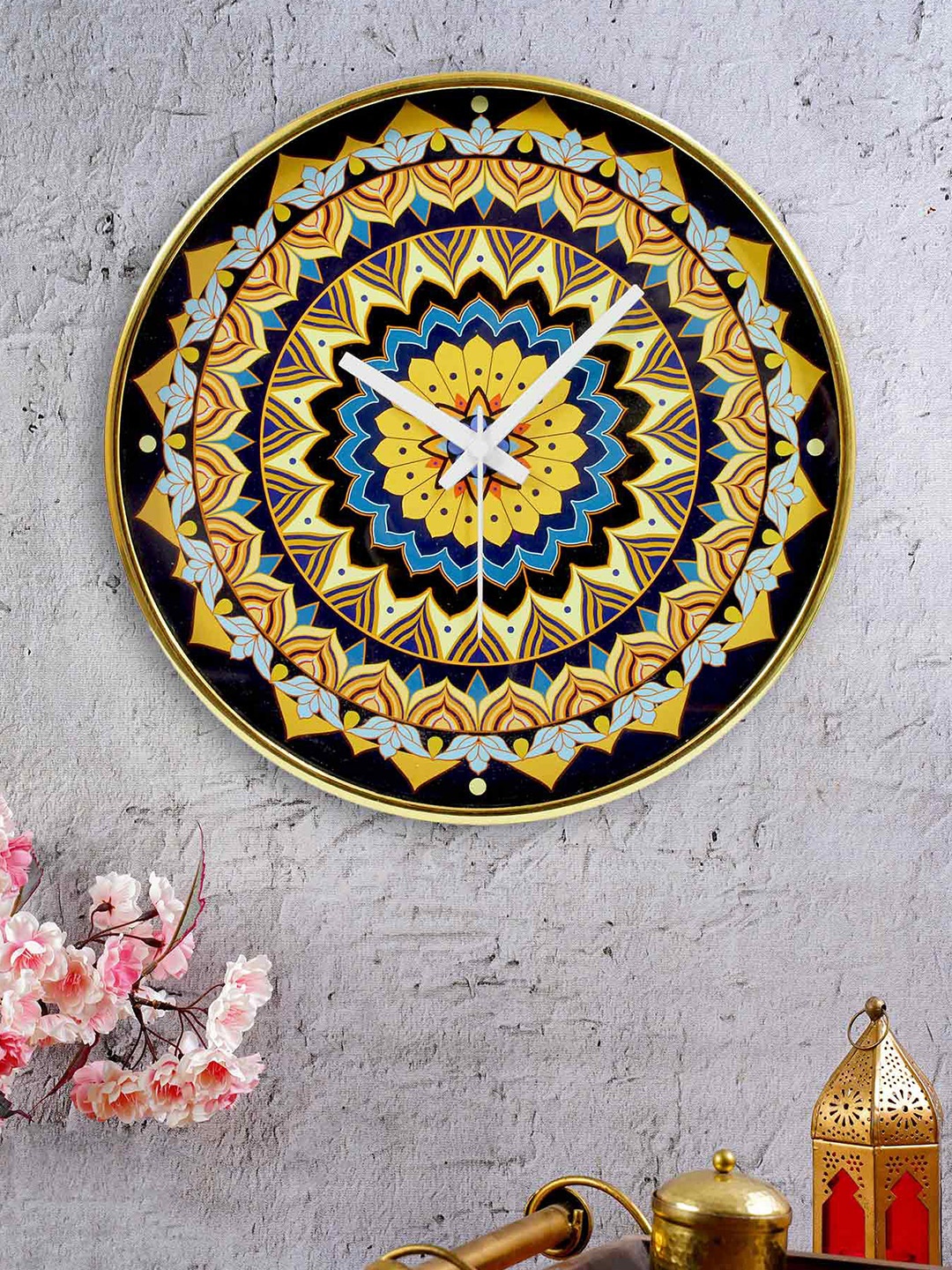 

KOLOROBIA Yellow & Blue Printed Contemporary Wall Clock
