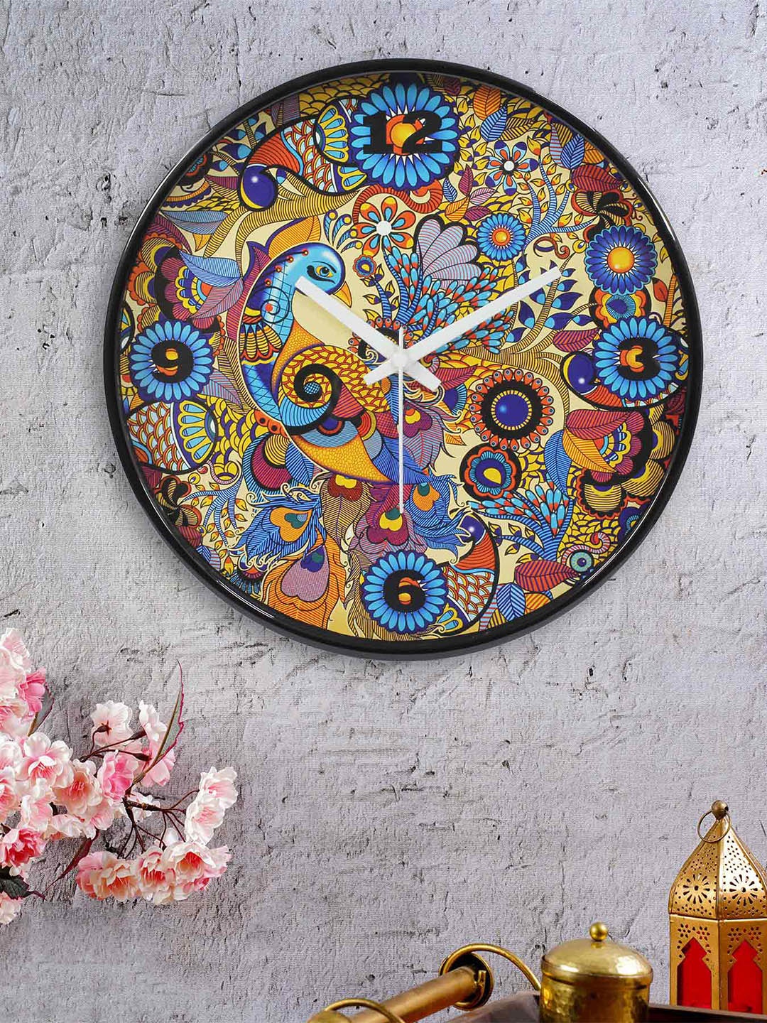 

KOLOROBIA Red & Blue Peacock Admiration Printed Contemporary Analogue Wall Clock