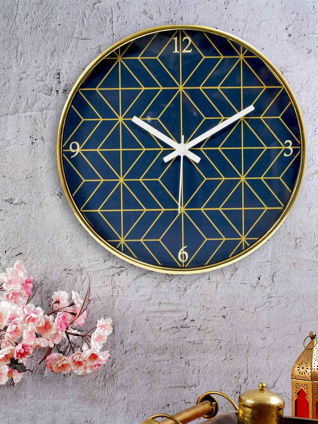 

KOLOROBIA Blue & Yellow Geometric Printed Contemporary Analogue Wall Clock