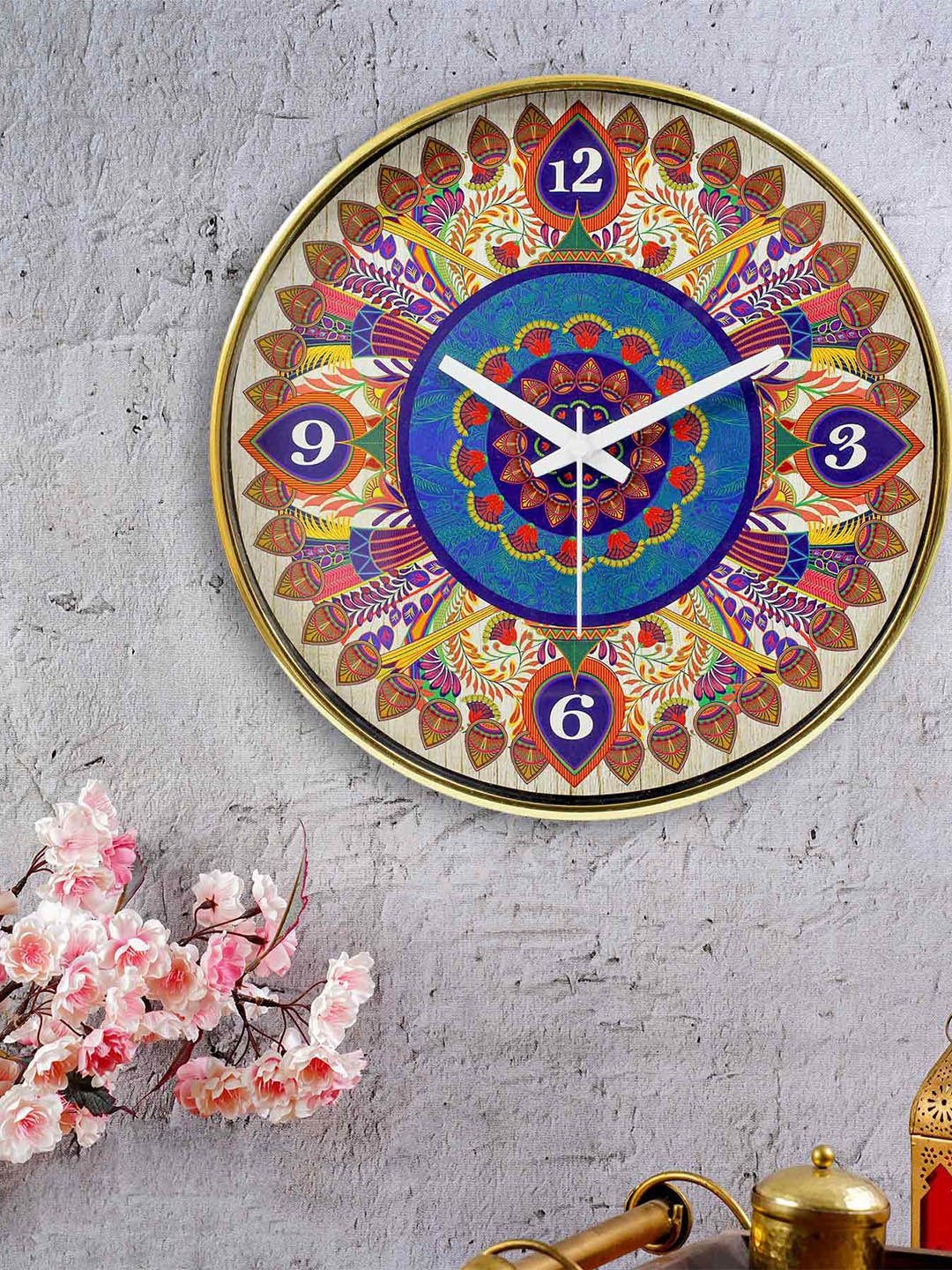 KOLOROBIA Blue & Green Printed Contemporary Wall Clock