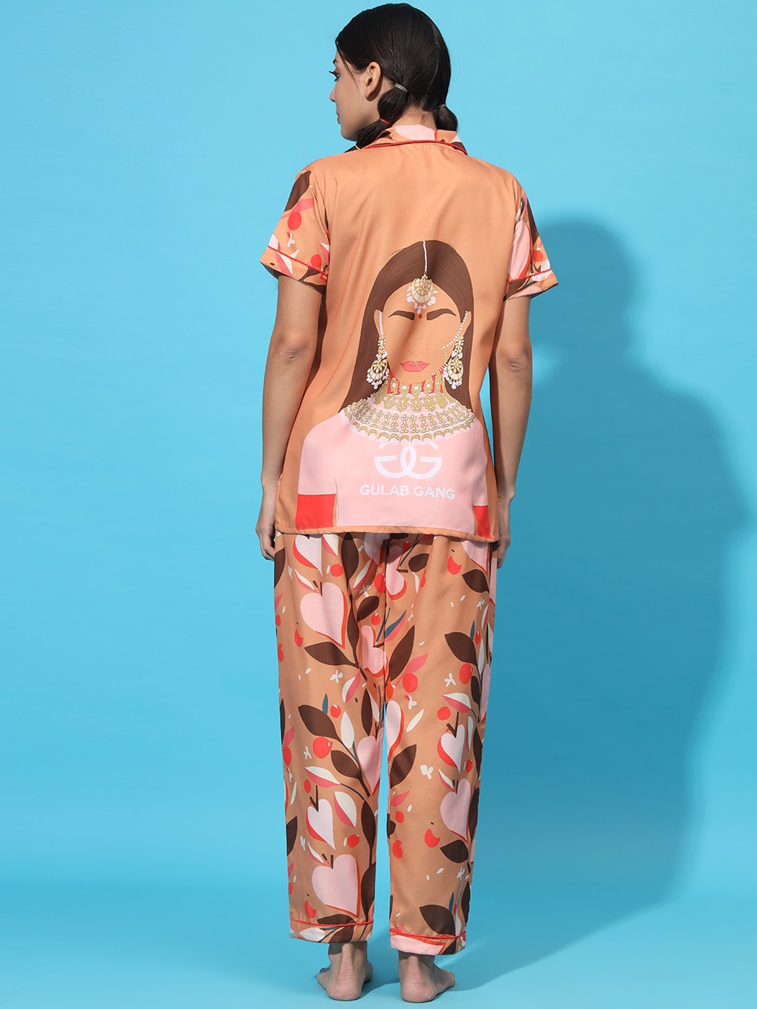

SEPHANI Printed Night suit, Camel brown