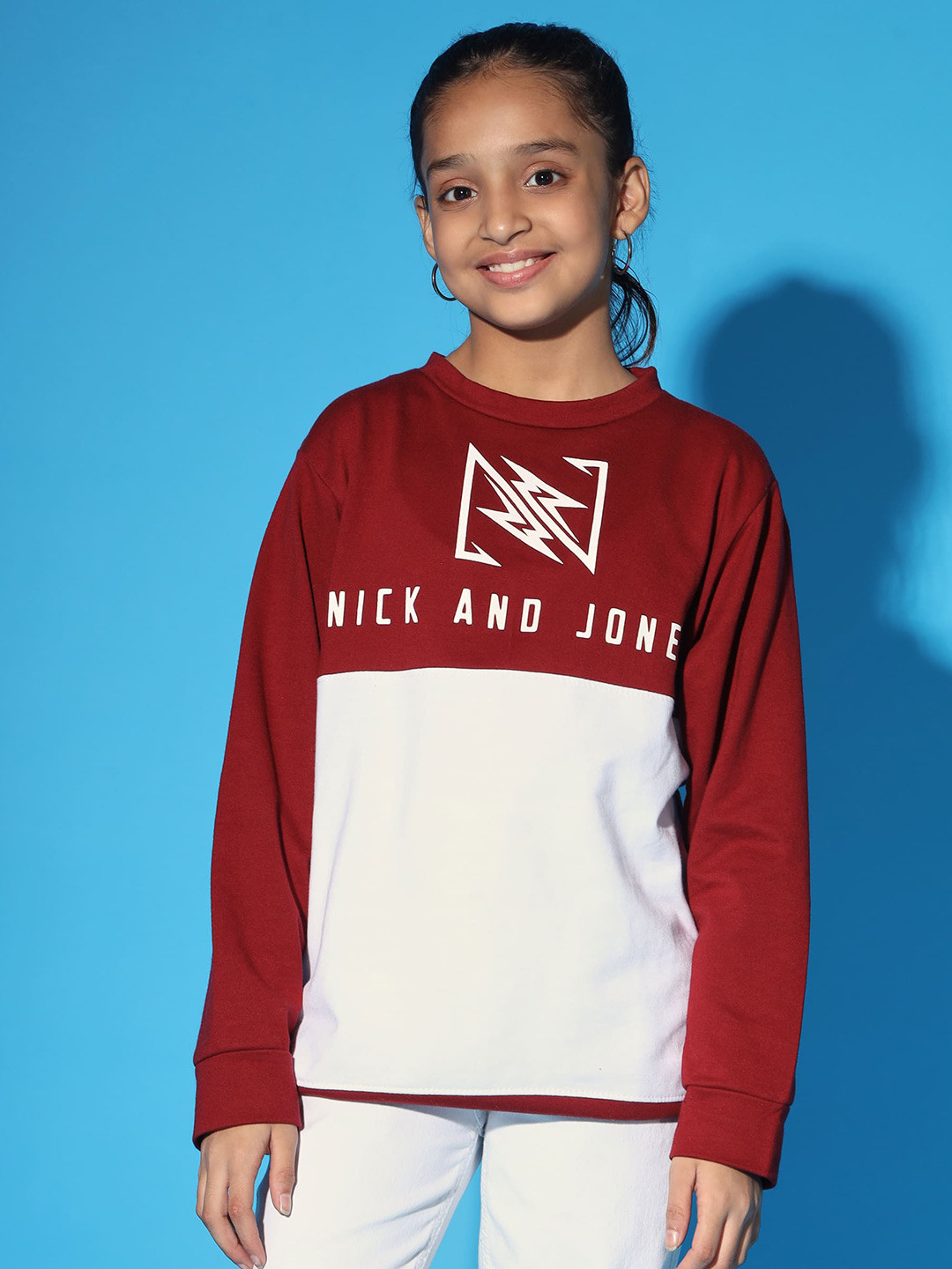 

Nick and Jones Girls Colourblocked Pullover Sweatshirt, Maroon