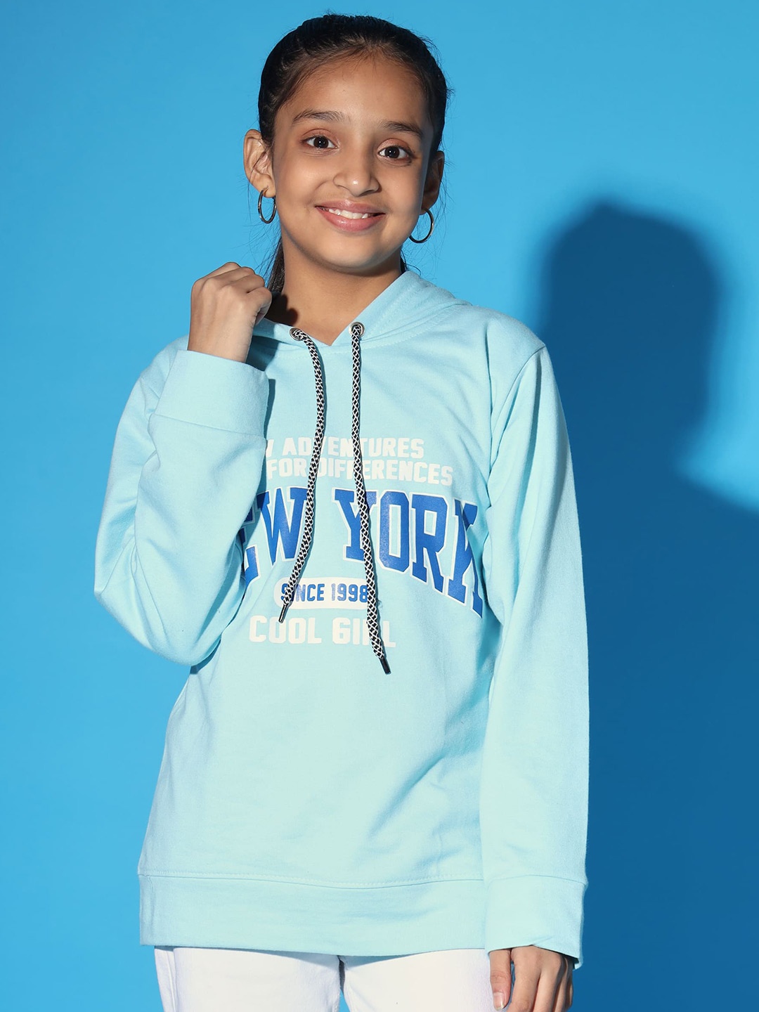 

Nick and Jones Girls Typography Printed Hooded Pullover Sweatshirt, Blue