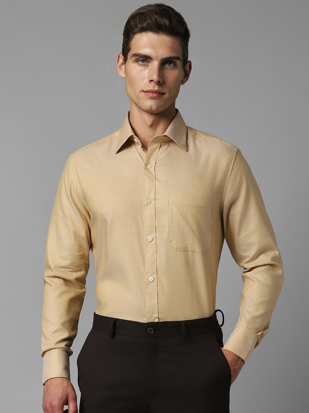

Louis Philippe Self Design Pure Cotton Formal Shirt, Khaki