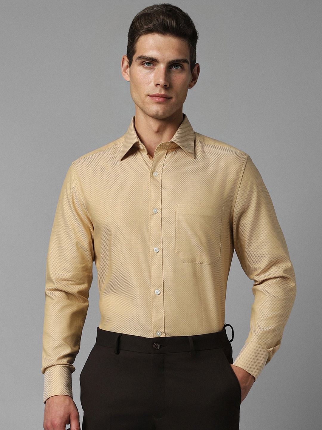 

Louis Philippe Self Design Pure Cotton Formal Shirt, Khaki