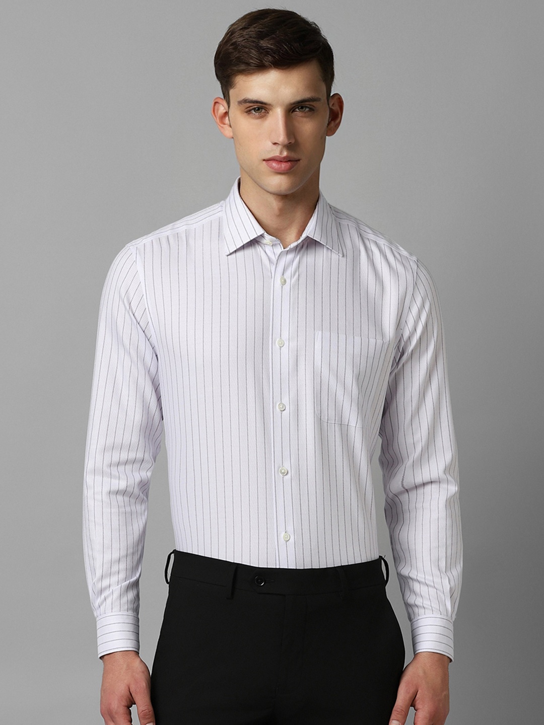 

Louis Philippe Men White Opaque Striped Formal Shirt
