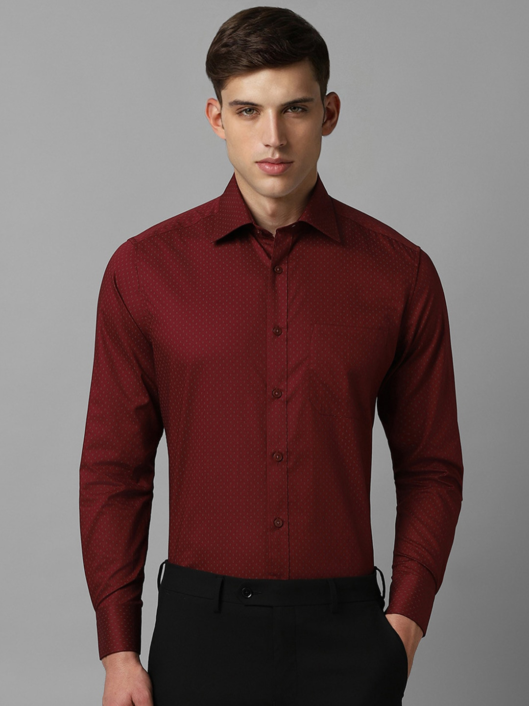 

Louis Philippe Textured Pure Cotton Formal Shirt, Maroon