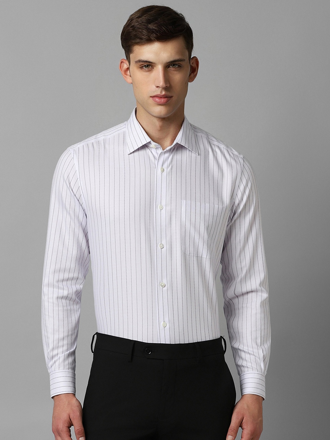 

Louis Philippe Men White Opaque Striped Formal Shirt