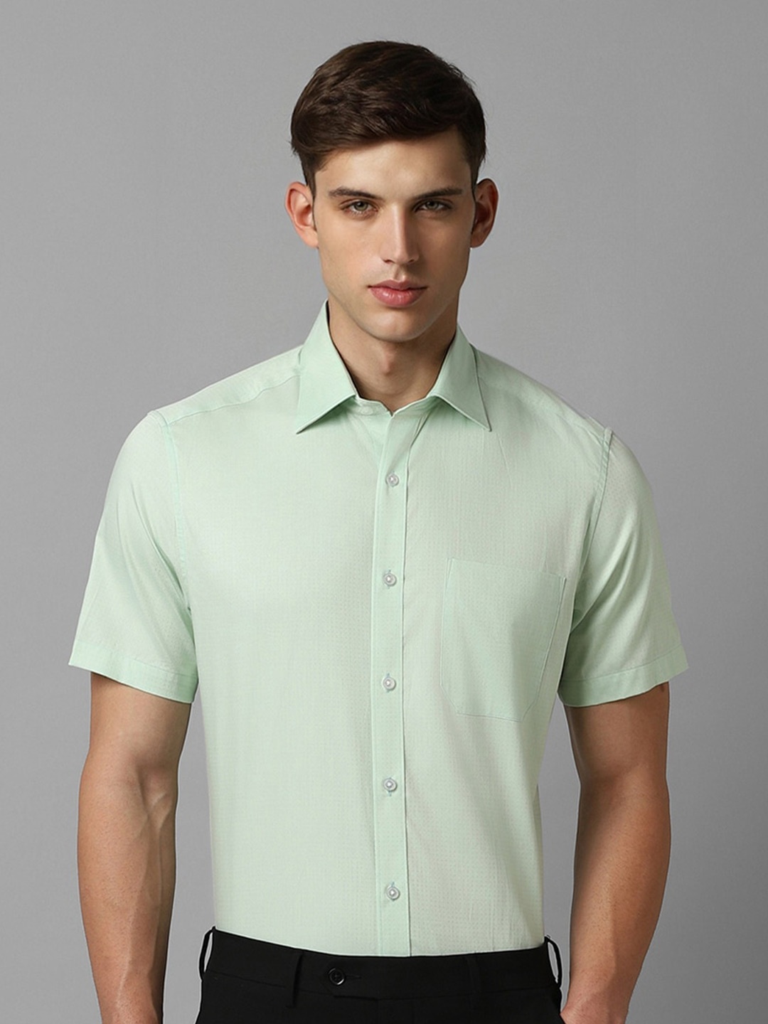 Louis Philippe Spread Collar Pure Cotton Formal Shirt, Green